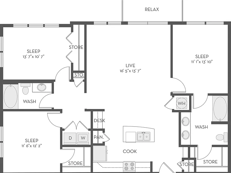 The Four - C1 - 2 Beds - 2 Baths - 1349 Sq. ft.