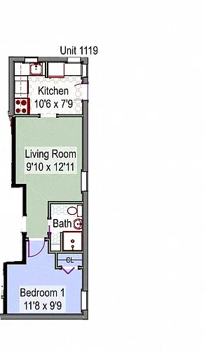 Floor plan 1 bed 1 bath
