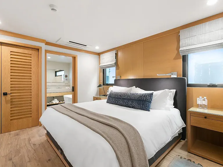 King sized fully outfitted with high quality linens and down comforter for a dreamy sleep