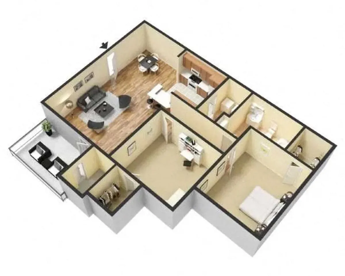 Floor plan 2 Bedroom, 1 Bathroom