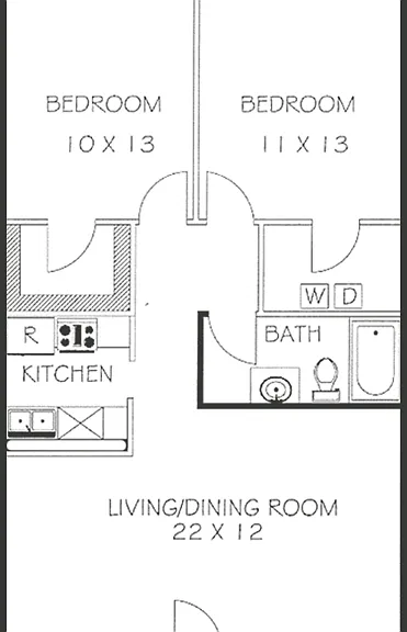 2 Bed 1 Bath Floorplan 2 Bed 1 Bath Floorplan