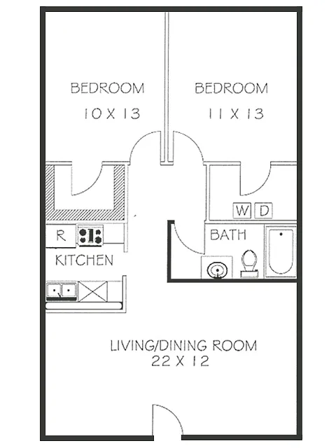 Floor plan 2 Bedroom 1 Bath