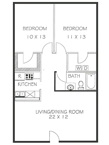 Floor plan 2 Bedroom 1 Bath