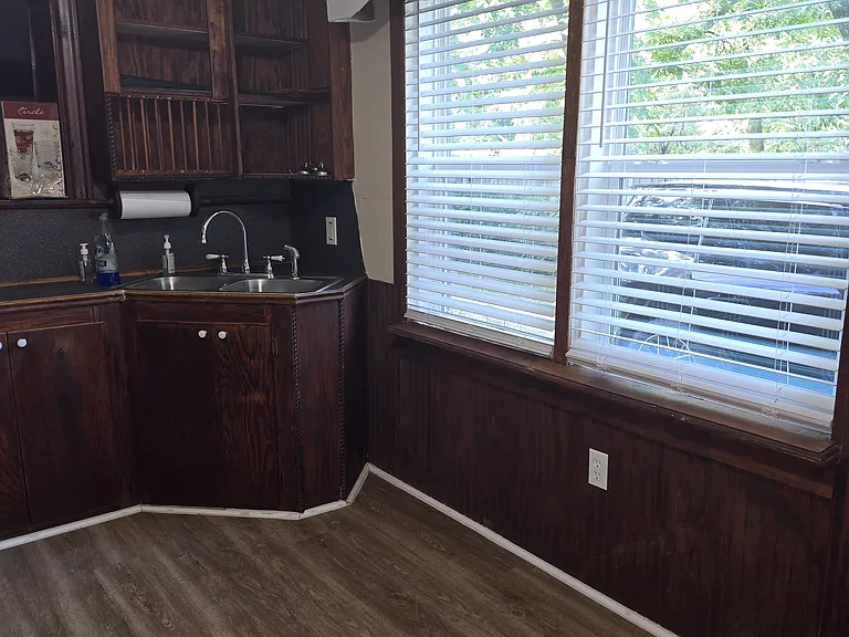 kitchen with lot of cabinet storage; new ktichen faucet and sink