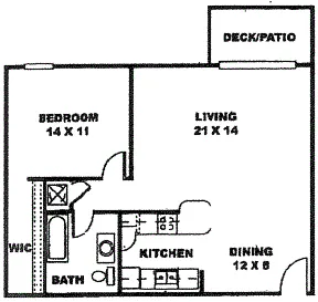 Floor plan 1 Bedroom, 1 Bathroom Extended