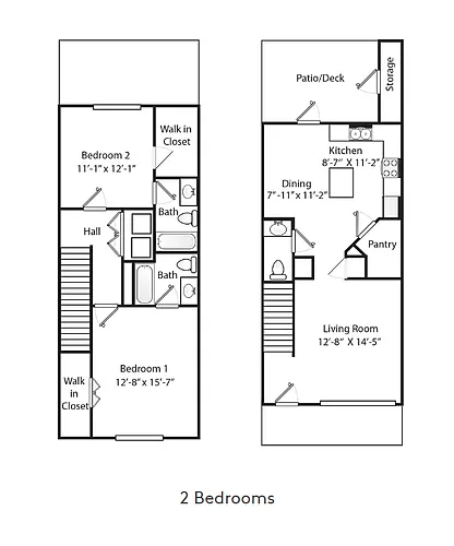 Floor plan 2 Bed x 2.5 Bath Townhome