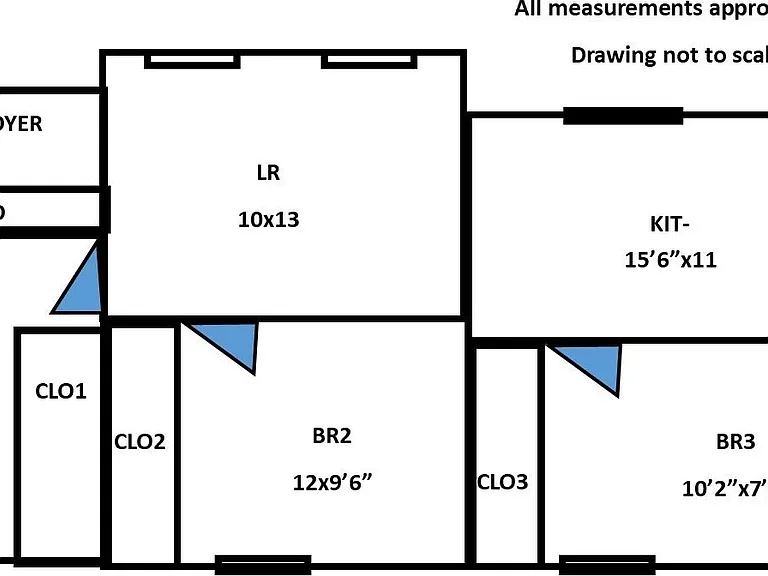 Floor plan. Not to scale. All measurements approximate.