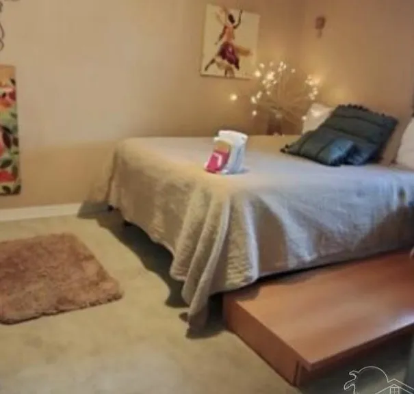 This liockable Bedroom has a 10 cubic fridge- above freezer, coffee center, plates, silverware, etc.