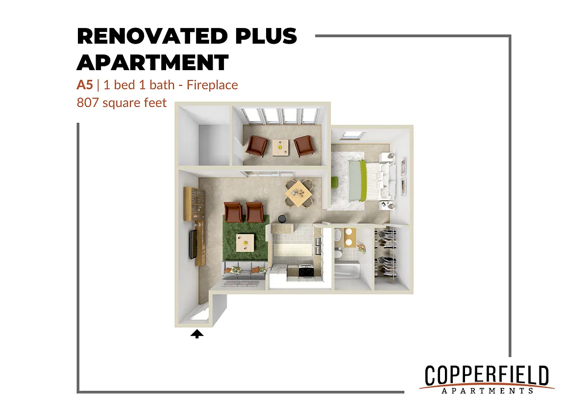 Floor plan A5 Renovated Plus with Fireplace