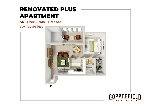 Floor plan A5 Renovated Plus with Fireplace