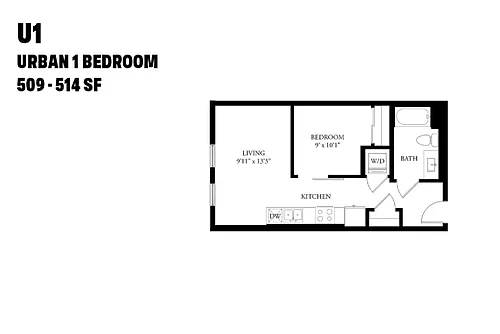 Floor plan Urban One Bedroom U1a MFTE