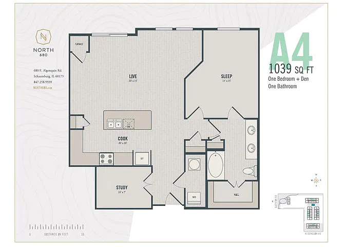 Floor plan A4 - One Bedroom + Den