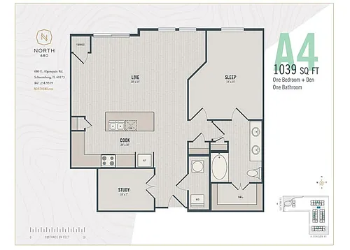 Floor plan A4 - One Bedroom + Den