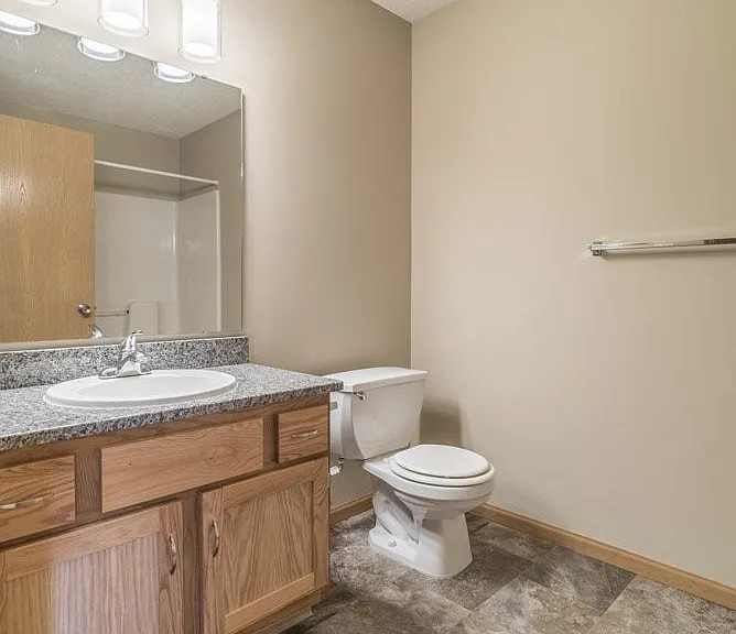Our renovated bathrooms feature updated flooring, cabinets, counters, and more.