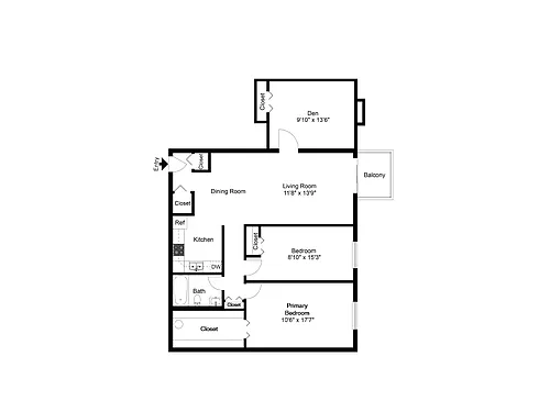 Floor plan Two Bedroom Den Large