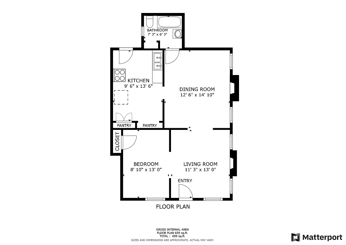 Floor plan 1 Bed and 1 Bath
