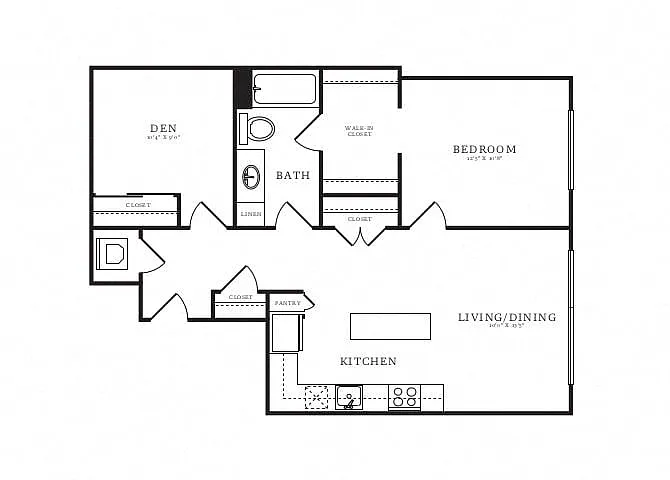 Floor plan 1 Bed/1 Bath Den-B13A
