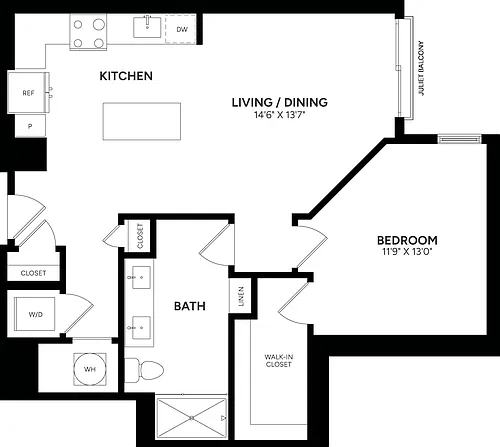 Floor plan 1 Bed/ 1 Bath-A07P