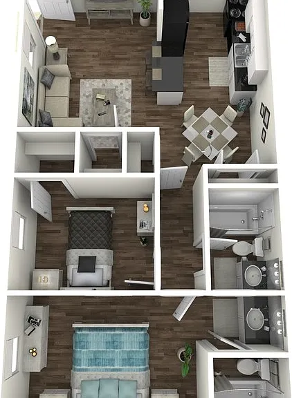 2 Bed 2 Bath Floorplan Diagram