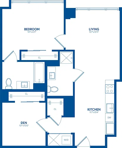 Floor plan 1 Bedroom + Den, 2 Bath