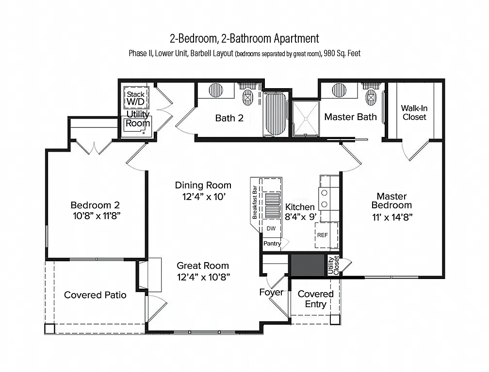 Floor plan 2-Bedroom, 2-Bath Apartment Homes