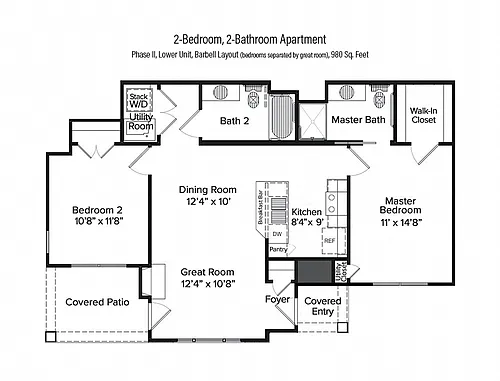 Floor plan 2-Bedroom, 2-Bath Apartment Homes