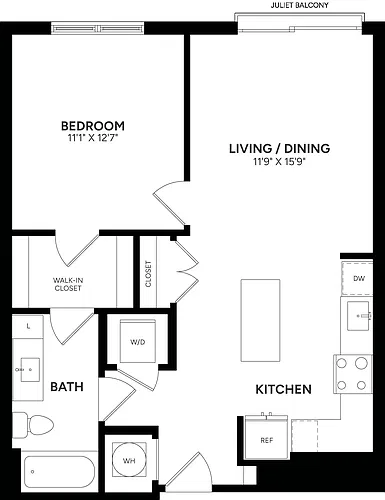 Floor plan 1 Bed/ 1 Bath-A15a