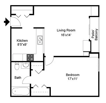 Floor plan 1 Bed 1 Bath Dlx