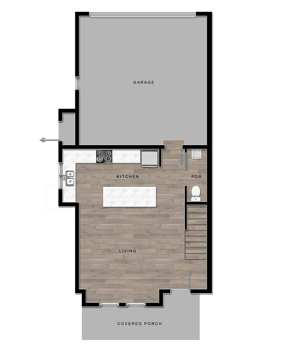 Floor plan Evergreen Townhome 2-Bed 2.5-Bath