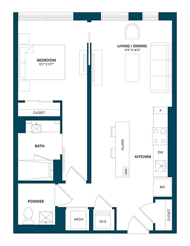 Floor plan 1 Bed/1 Bath-E2 TYP 03