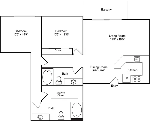 Floor plan 2x2 with Balcony
