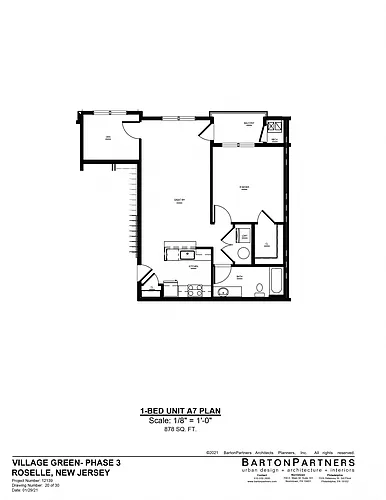 Floor plan 1 Bed/1 Bath Den -A7 Phase III