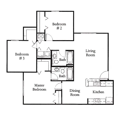 Floor plan Three Bedroom Two Bathroom 60%