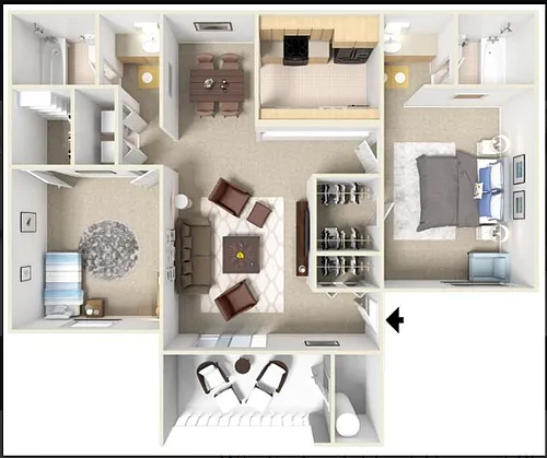 Floor plan 2 Bed 2 Bath - Renovated