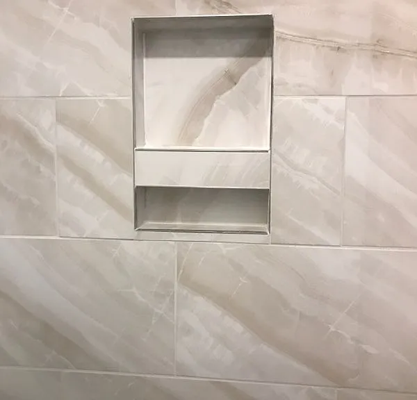 Main Bath Shower Inset Shampoo & Soap Shelves