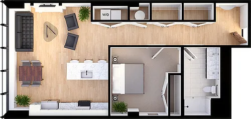 Floor plan Suite Style E1 - 1 Bedroom 1 Bath