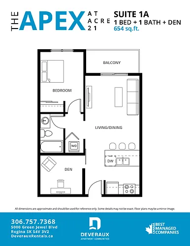 Floor plan 1 Bedroom, 1 Bathroom + Den