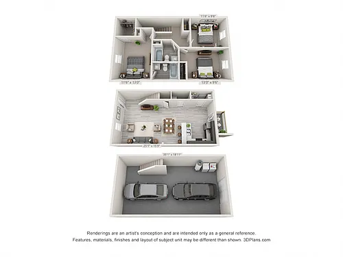 Floor plan 3 Bedroom, 2.5BA Townhome with Drive Under Garage