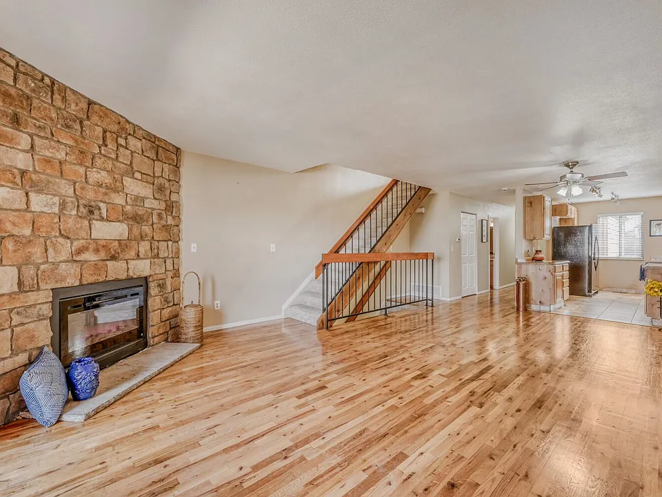 Electric insert fireplace and stairs