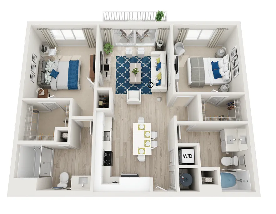Floor plan B2-2BR-2BA-1037-1060sf