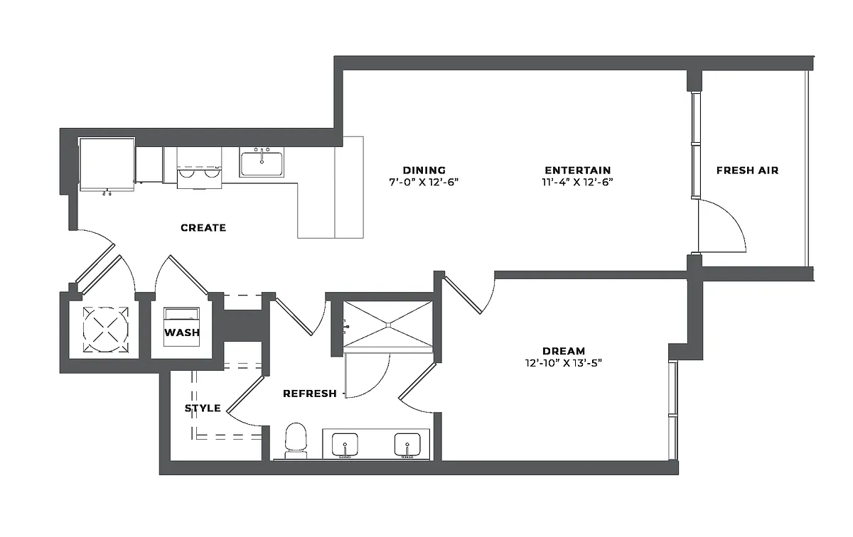 Floor plan 1 Bed/1 Bath-AH5