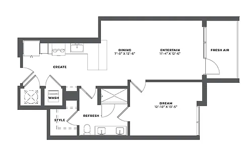 Floor plan 1 Bed/1 Bath-AH5