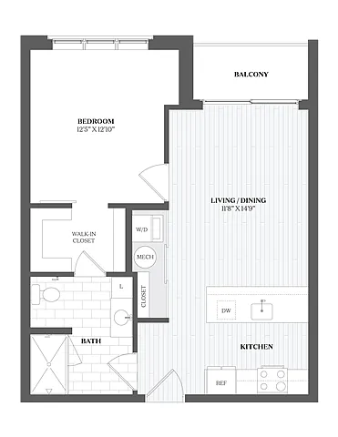 Floor plan 1 Bed/1 Bath-A1 335 Orange