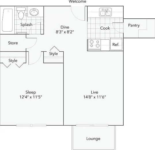 Kellogg | 1-Bedroom Floorplan Kellogg | 1-Bedroom Floorplan