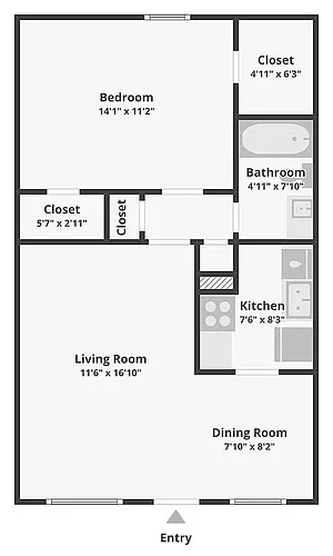 Floor plan 1BR Bottom Floor