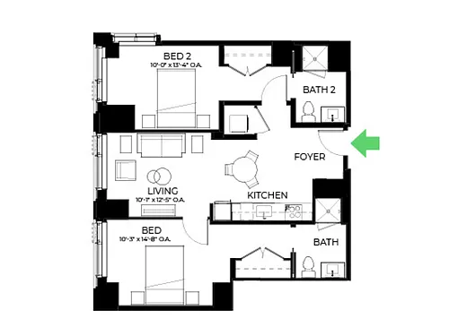 Floor plan B11 | 2 Bed | 2 Bath