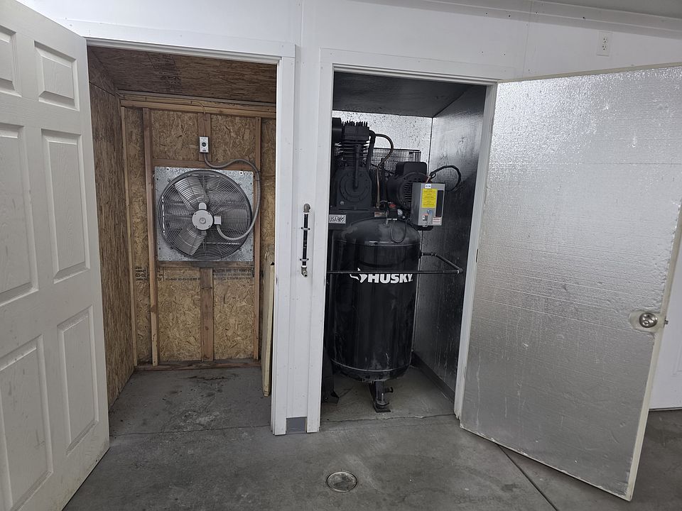 3 phase husky compressor with built in airlines and also a entire shop exhaust fan.
Each has their own small buildings that allow you to close the doors and get full use of the foot space inside the shop.The compressor has insulation so it is quite
