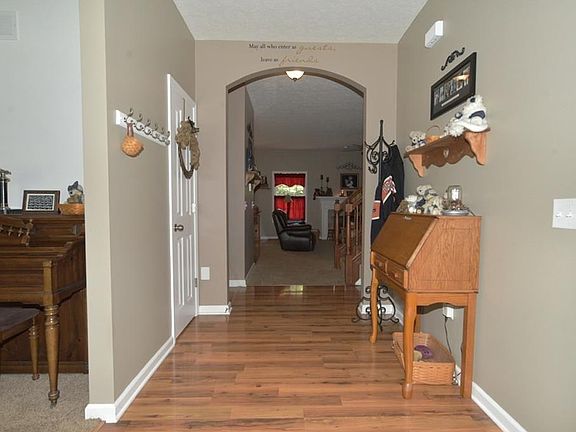 Entry way with arched opening to the family room.