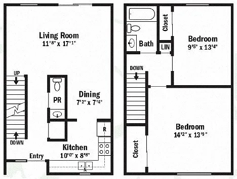 Floor plan 2 Bedroom Townhouse with Full Basement