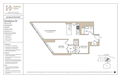 Floor plan 1 Bedroom w/ HO / 1 Bathroom